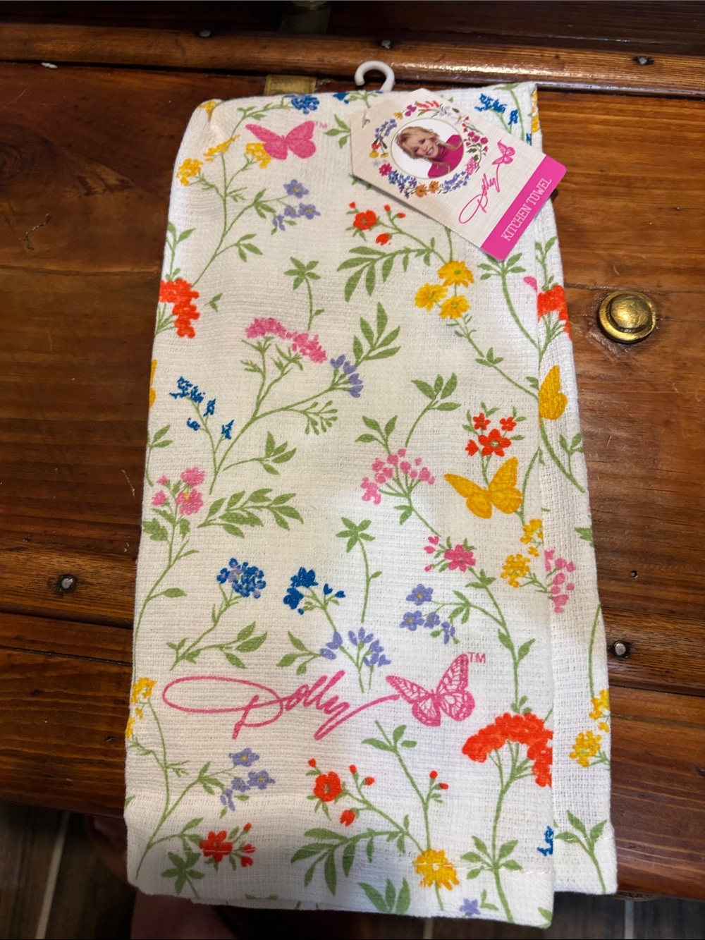 NWT Dolly Parton Floral Kitchen Towel – White with Multicolor Flowers